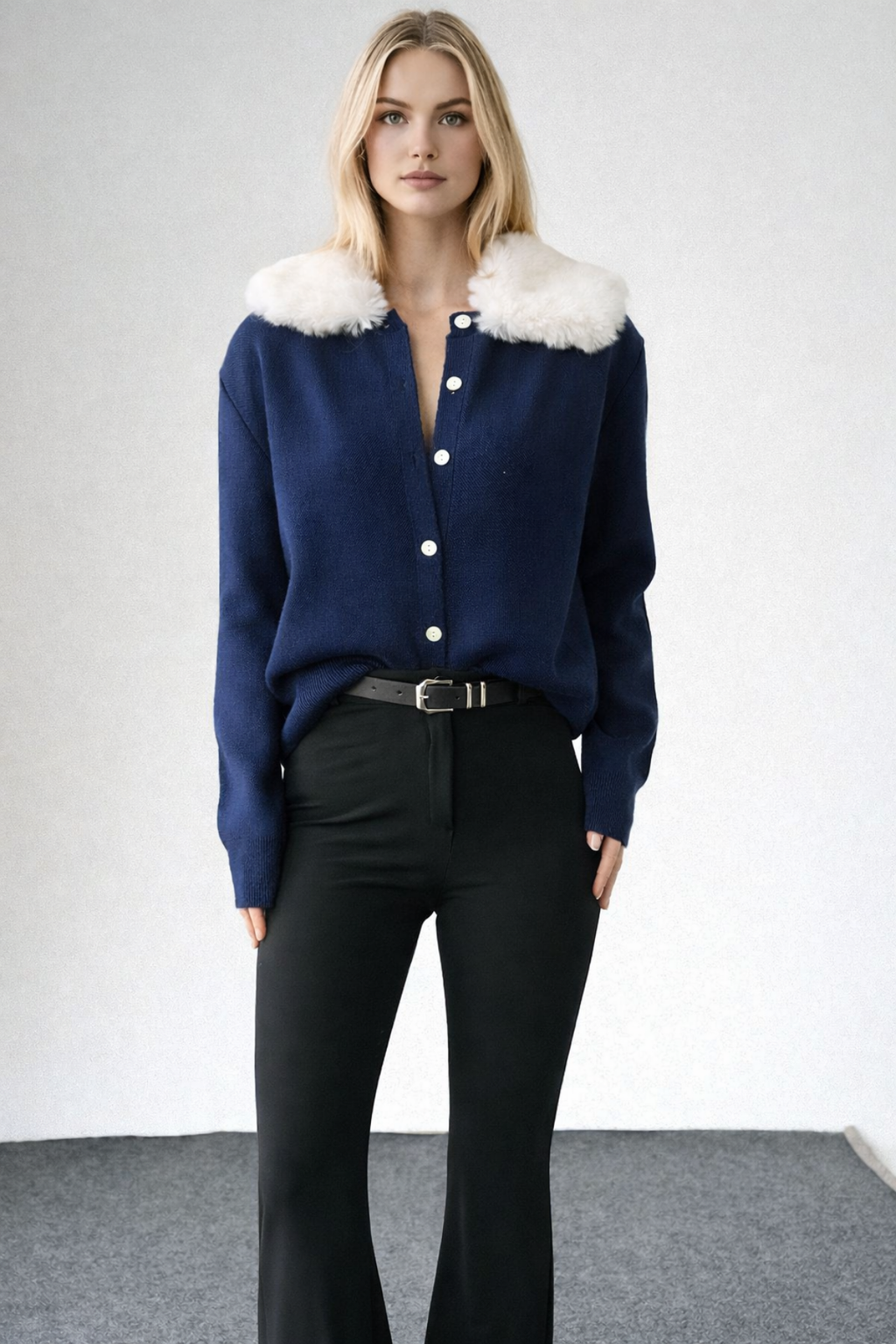 Kadın Vegan Kürk Yaka Hırka