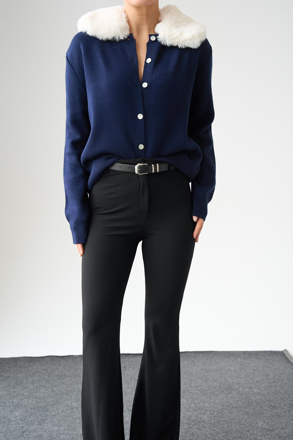 Kadın Vegan Kürk Yaka Hırka