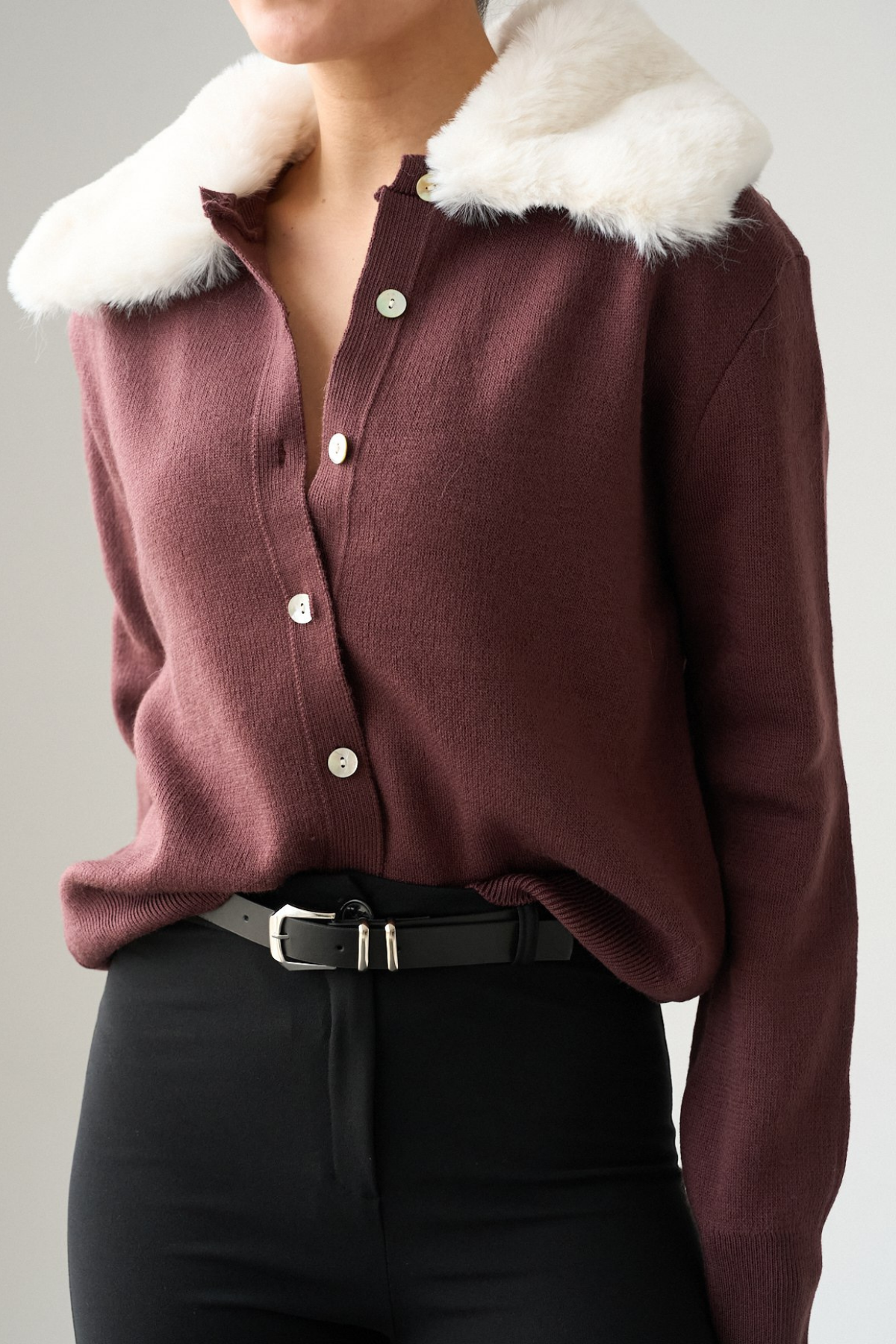 Kadın Vegan Kürk Yaka Hırka