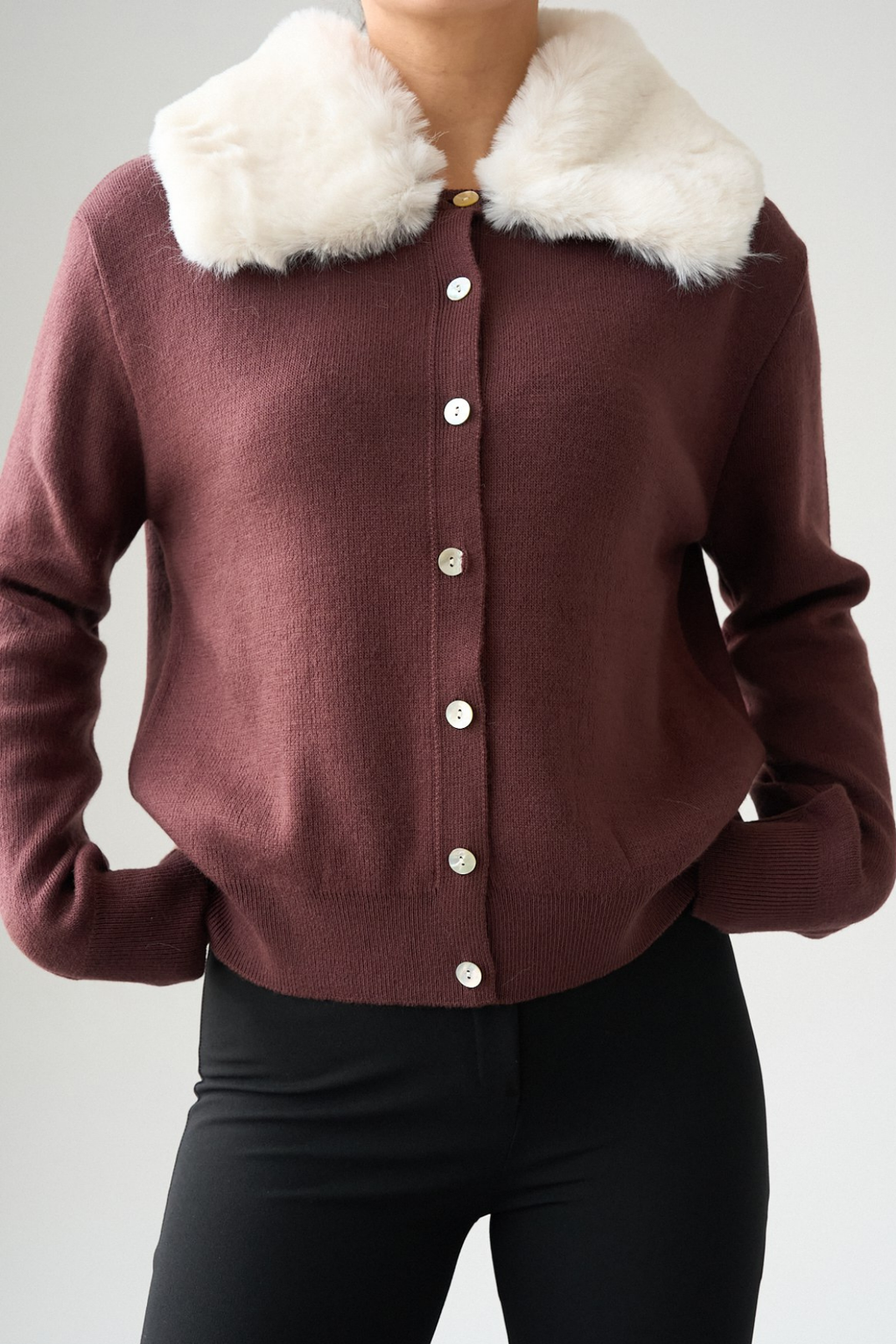 Kadın Vegan Kürk Yaka Hırka