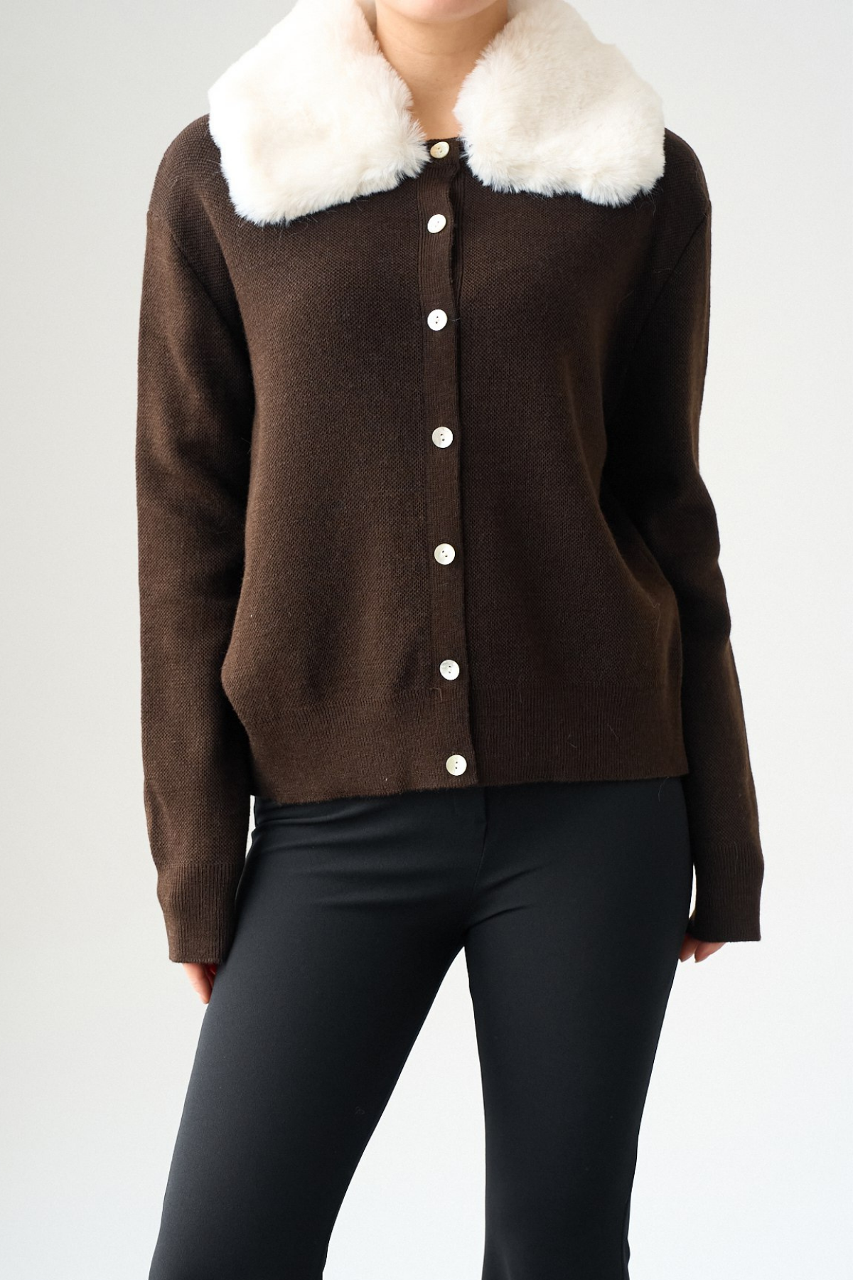 Kadın Vegan Kürk Yaka Hırka