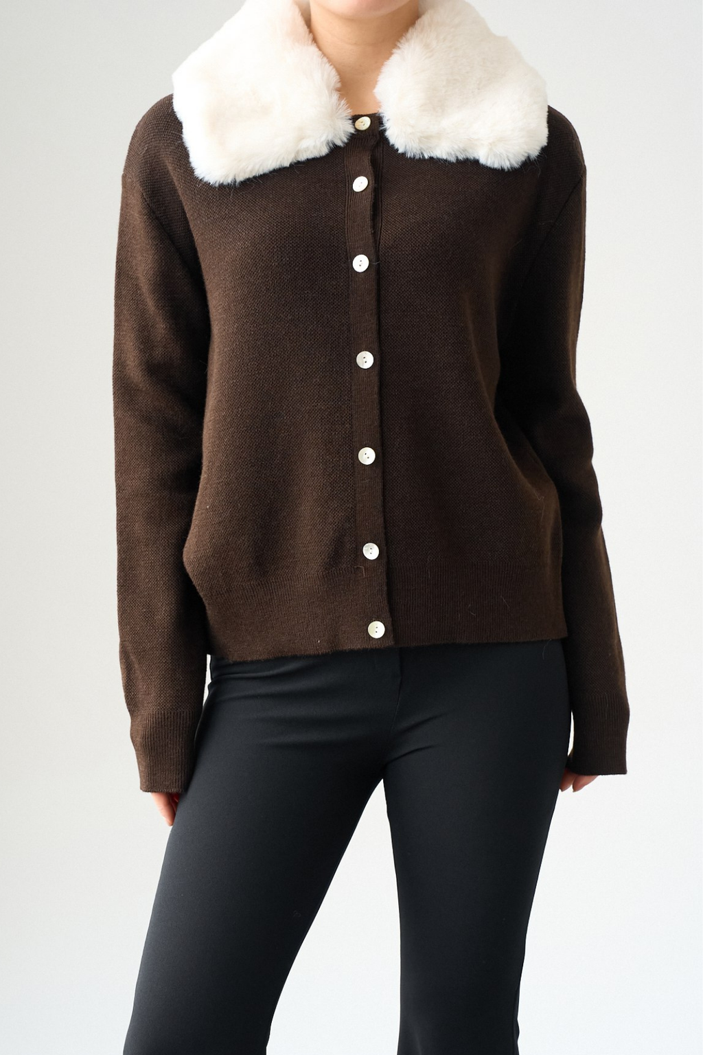 Kadın Vegan Kürk Yaka Hırka