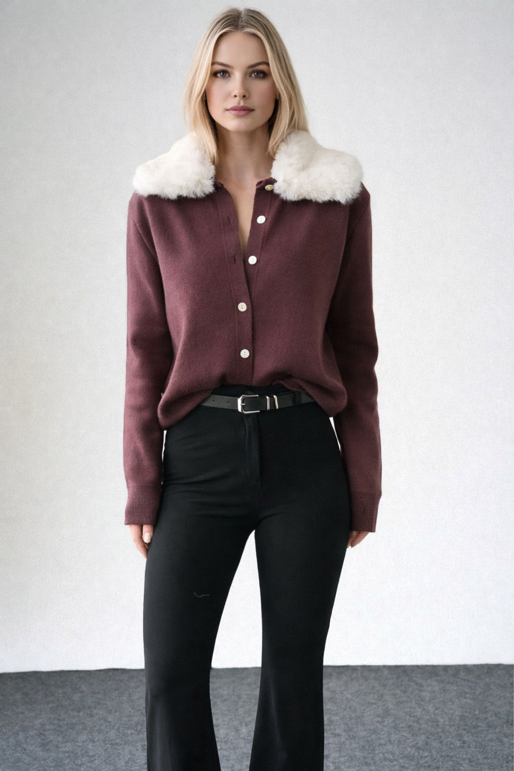 Kadın Vegan Kürk Yaka Hırka