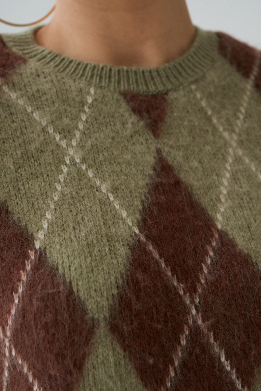 Kadın Yeşil Bisiklet Yaka Baklava Desenli Kazak