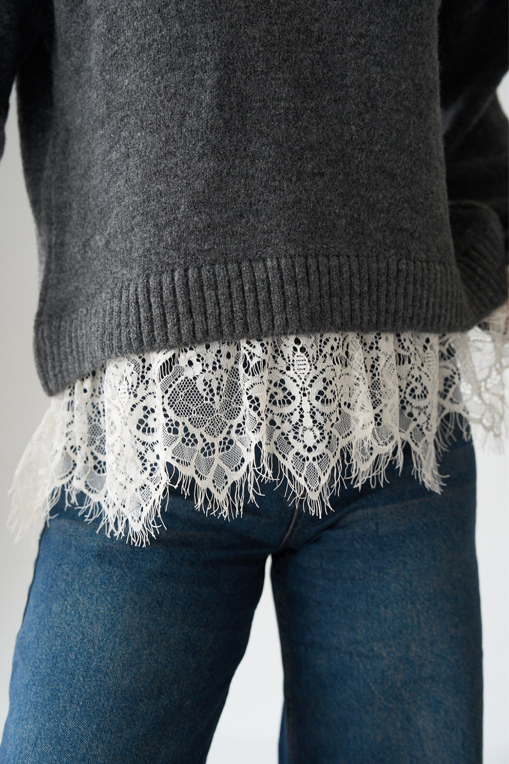 Kadın Bisiklet Yaka Dantel Detaylı Kazak