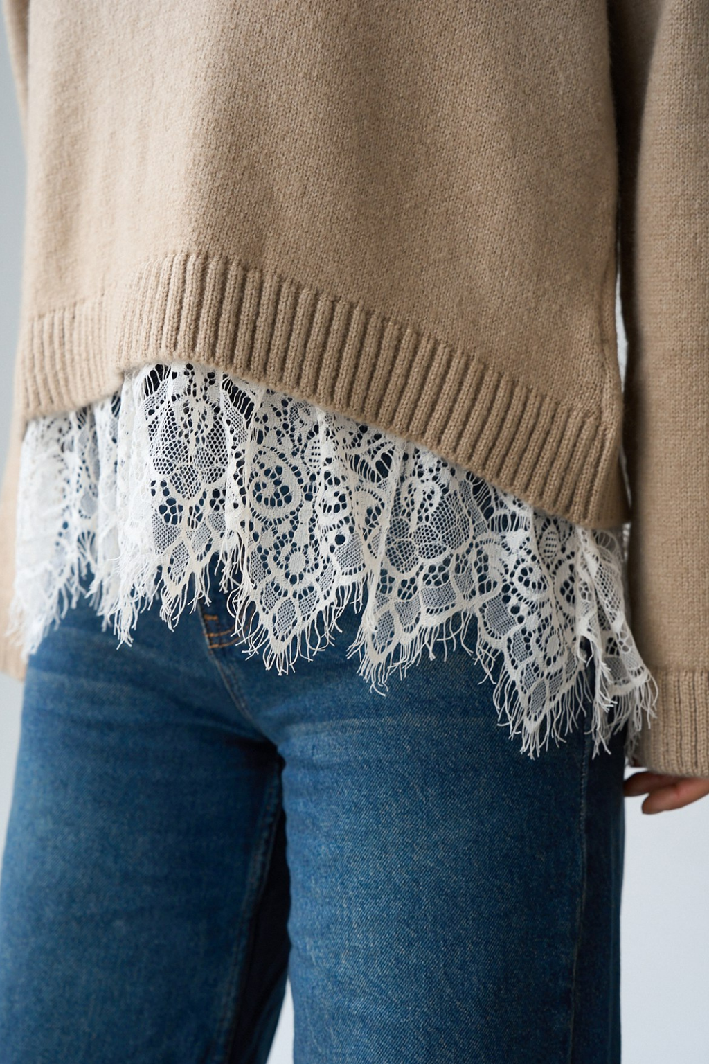 Kadın Bisiklet Yaka Dantel Detaylı Kazak