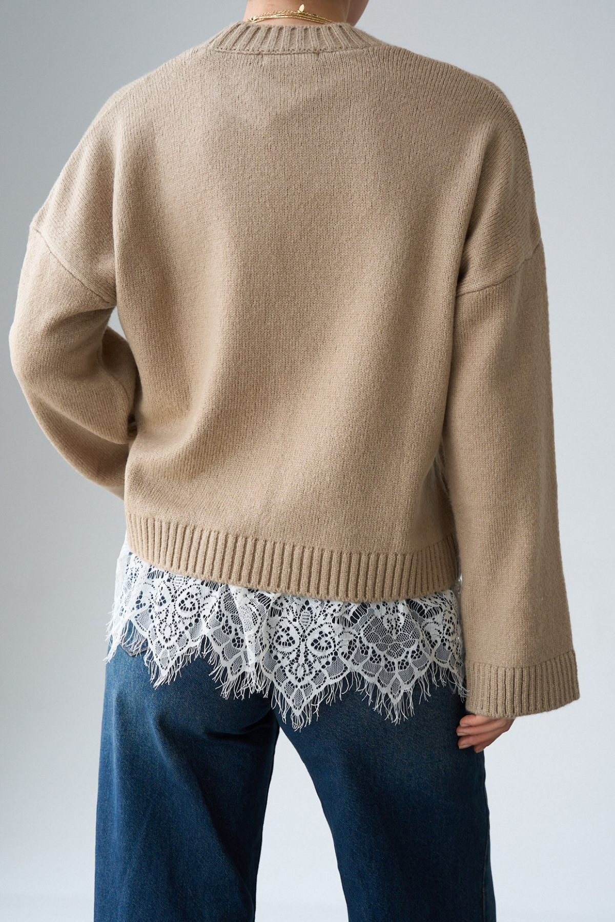 Kadın Bisiklet Yaka Dantel Detaylı Kazak