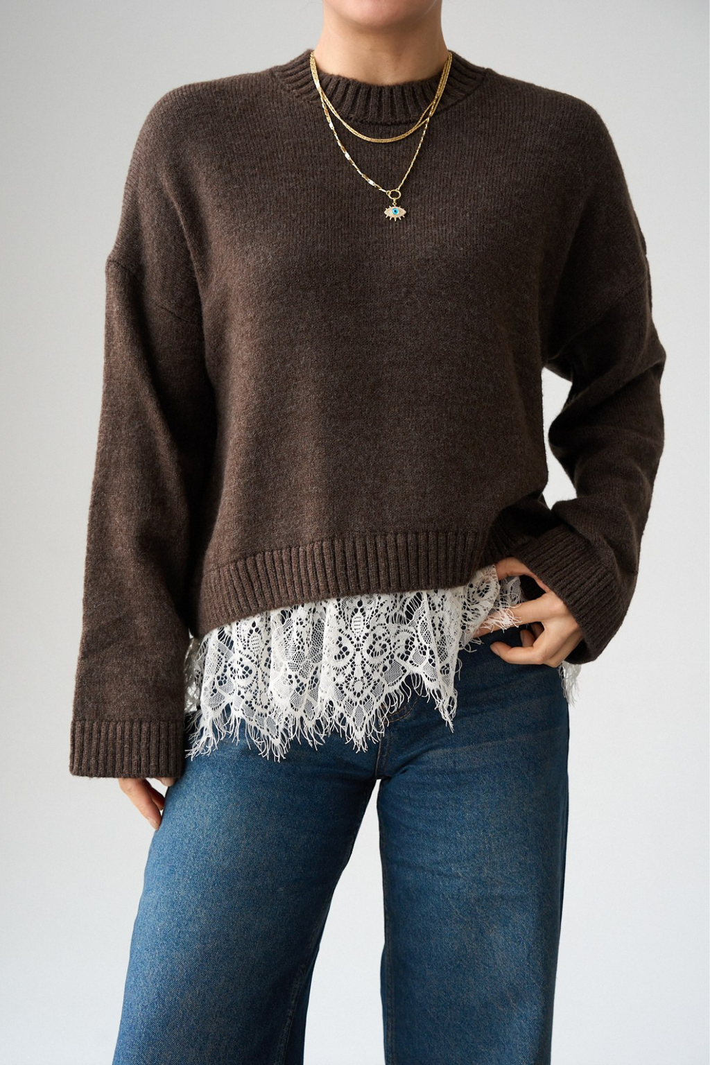 Kadın Bisiklet Yaka Dantel Detaylı Kazak