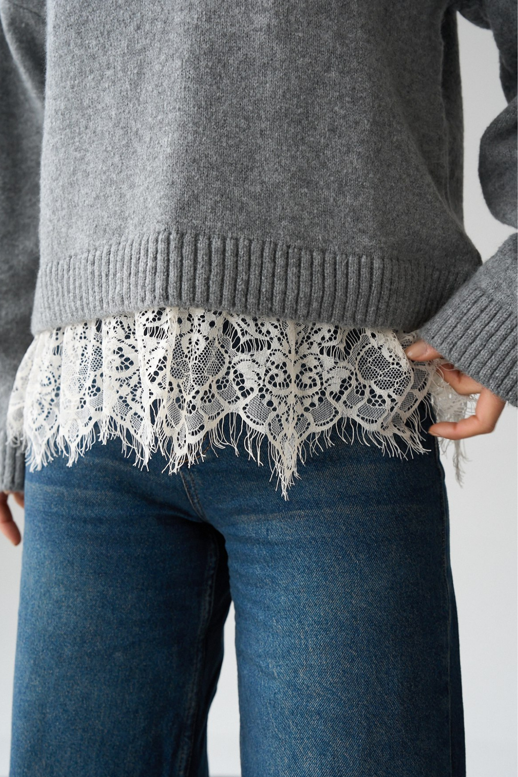 Kadın Bisiklet Yaka Dantel Detaylı Kazak