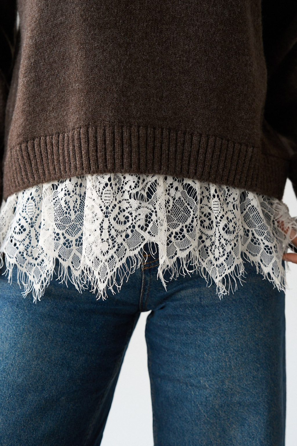 Kadın Bisiklet Yaka Dantel Detaylı Kazak