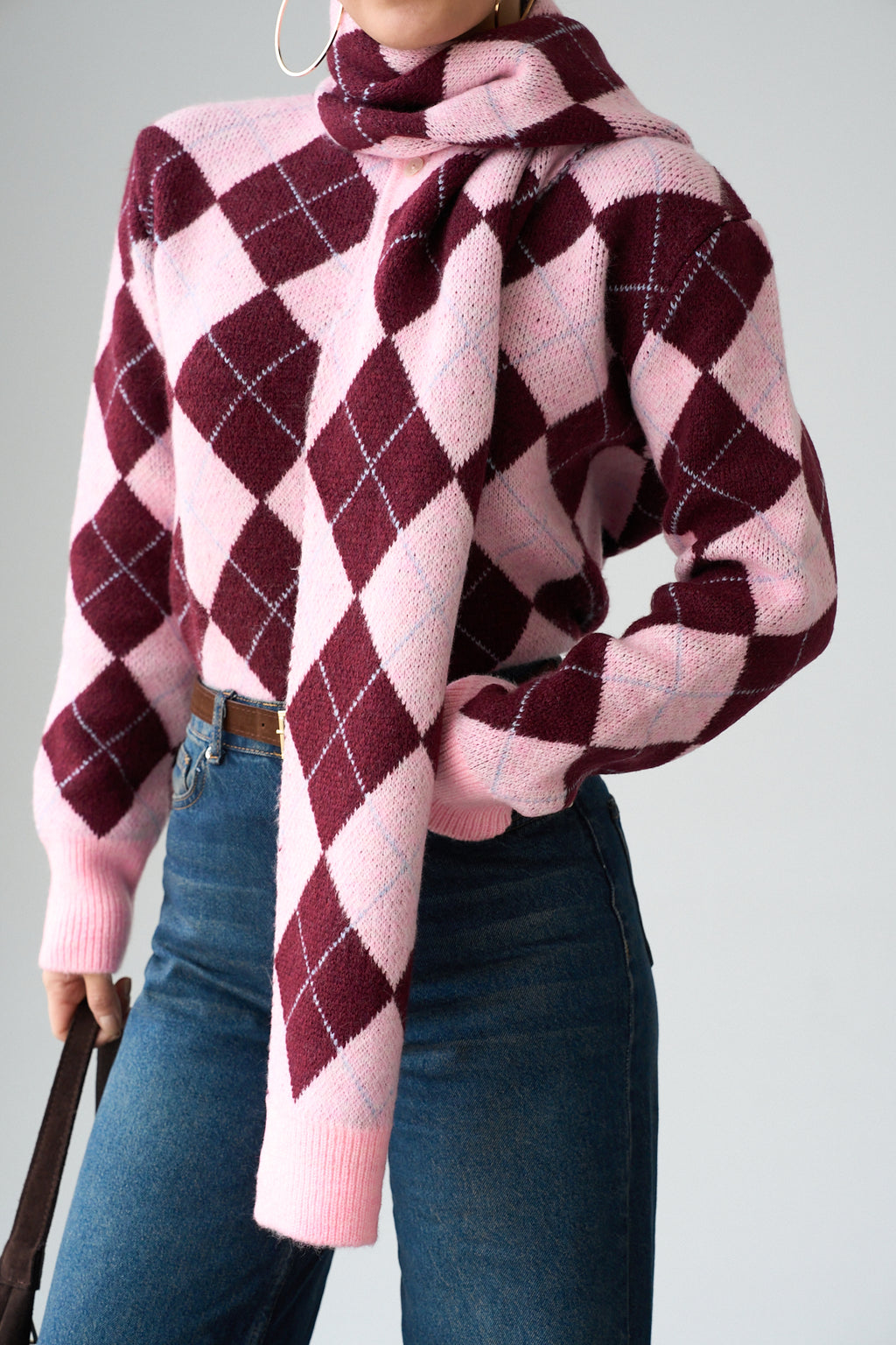 Kadın Baklava Desenli Atkı Detaylı Kazak