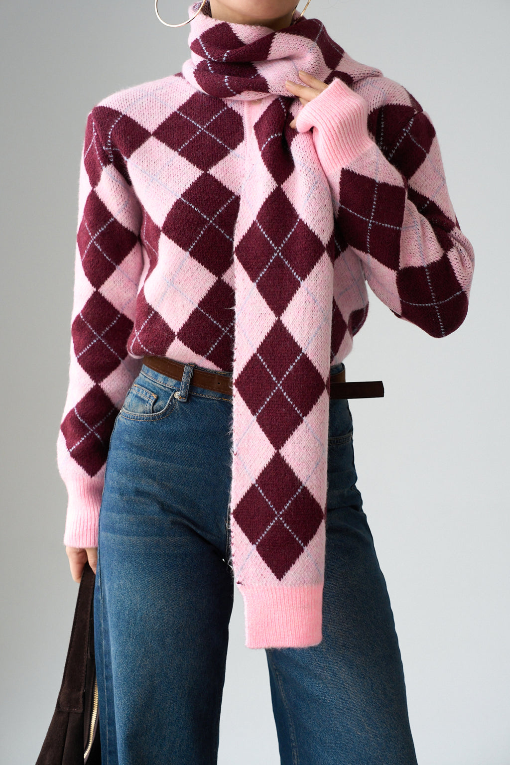 Kadın Baklava Desenli Atkı Detaylı Kazak