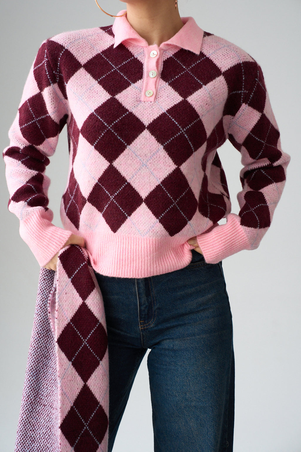 Kadın Baklava Desenli Atkı Detaylı Kazak