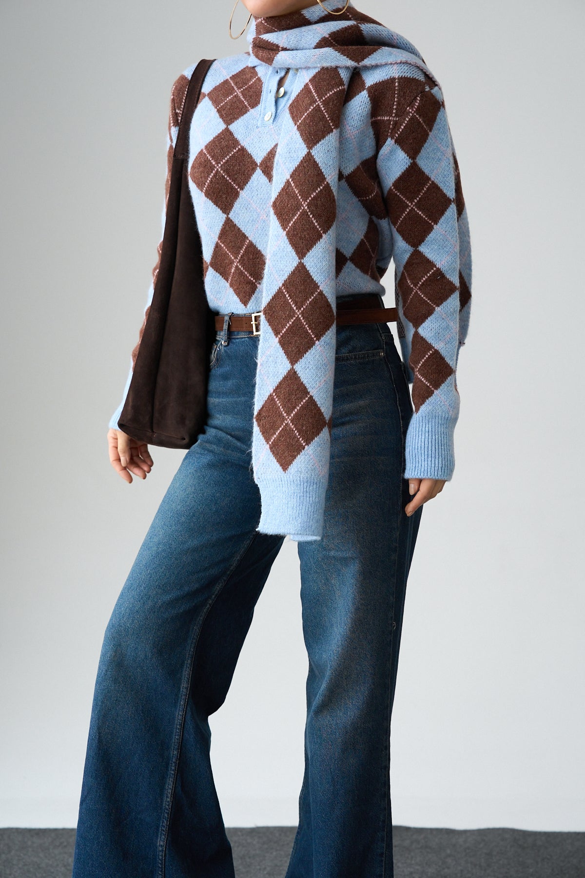 Kadın Baklava Desenli Atkı Detaylı Kazak