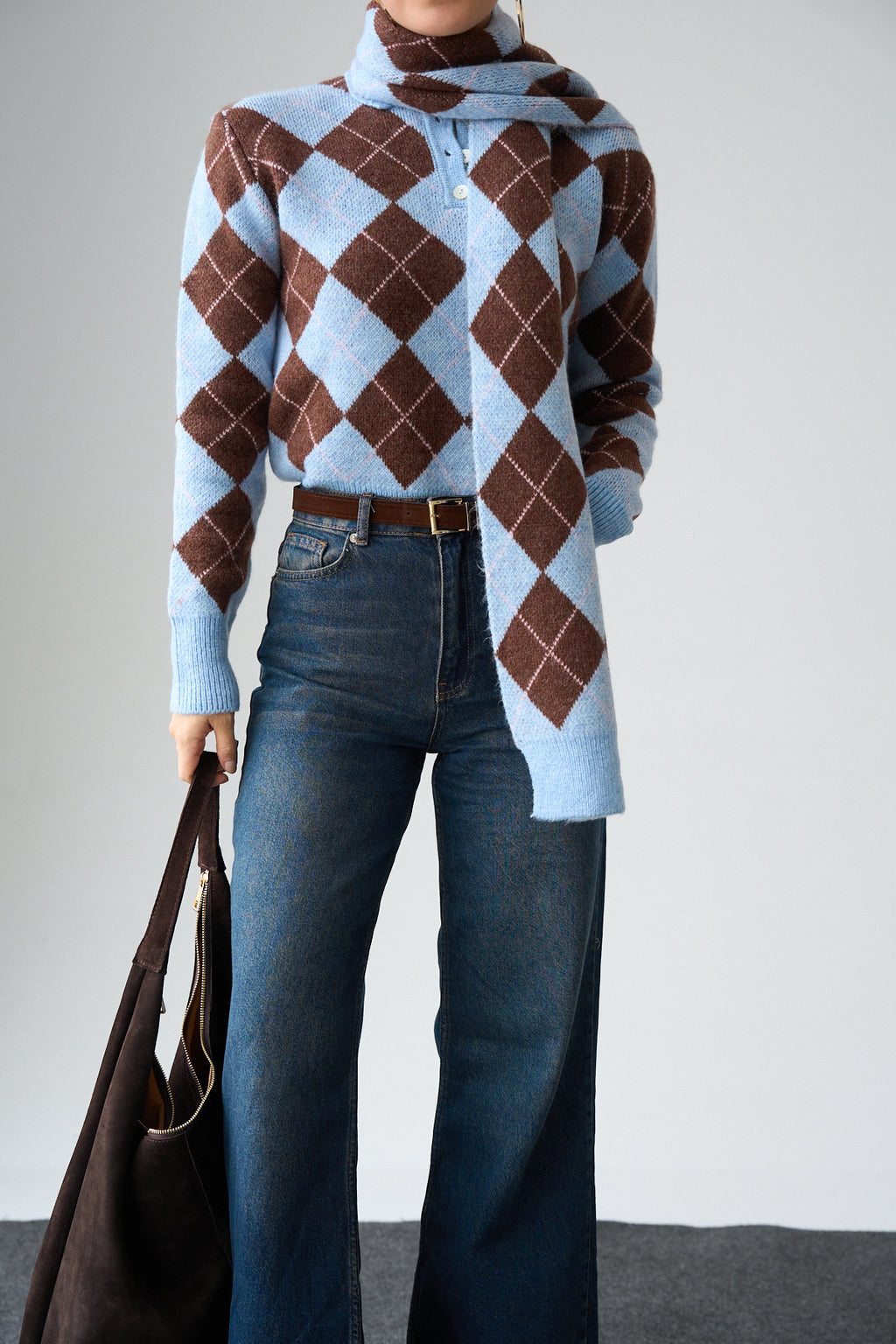 Kadın Baklava Desenli Atkı Detaylı Kazak