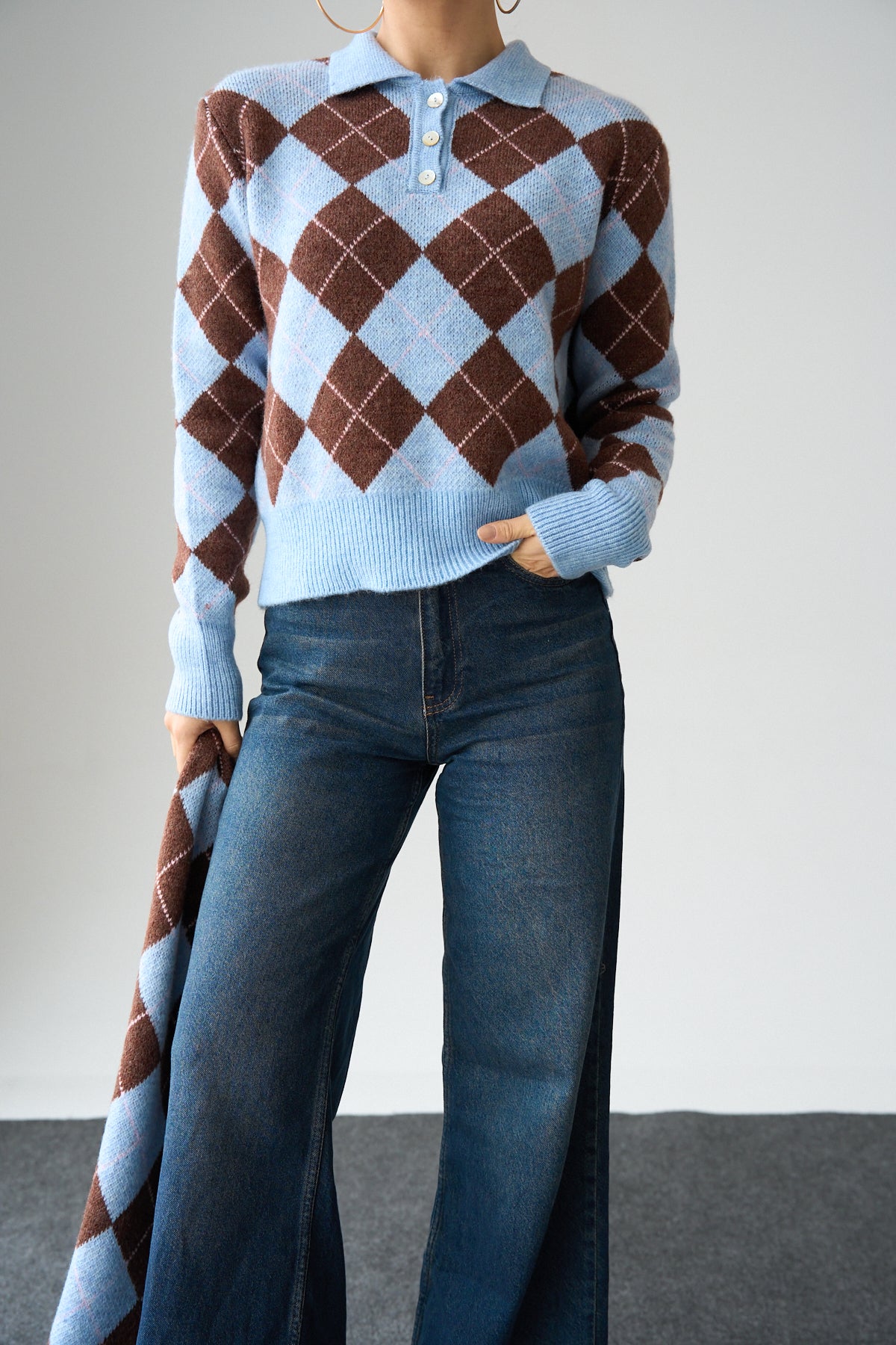 Kadın Baklava Desenli Atkı Detaylı Kazak