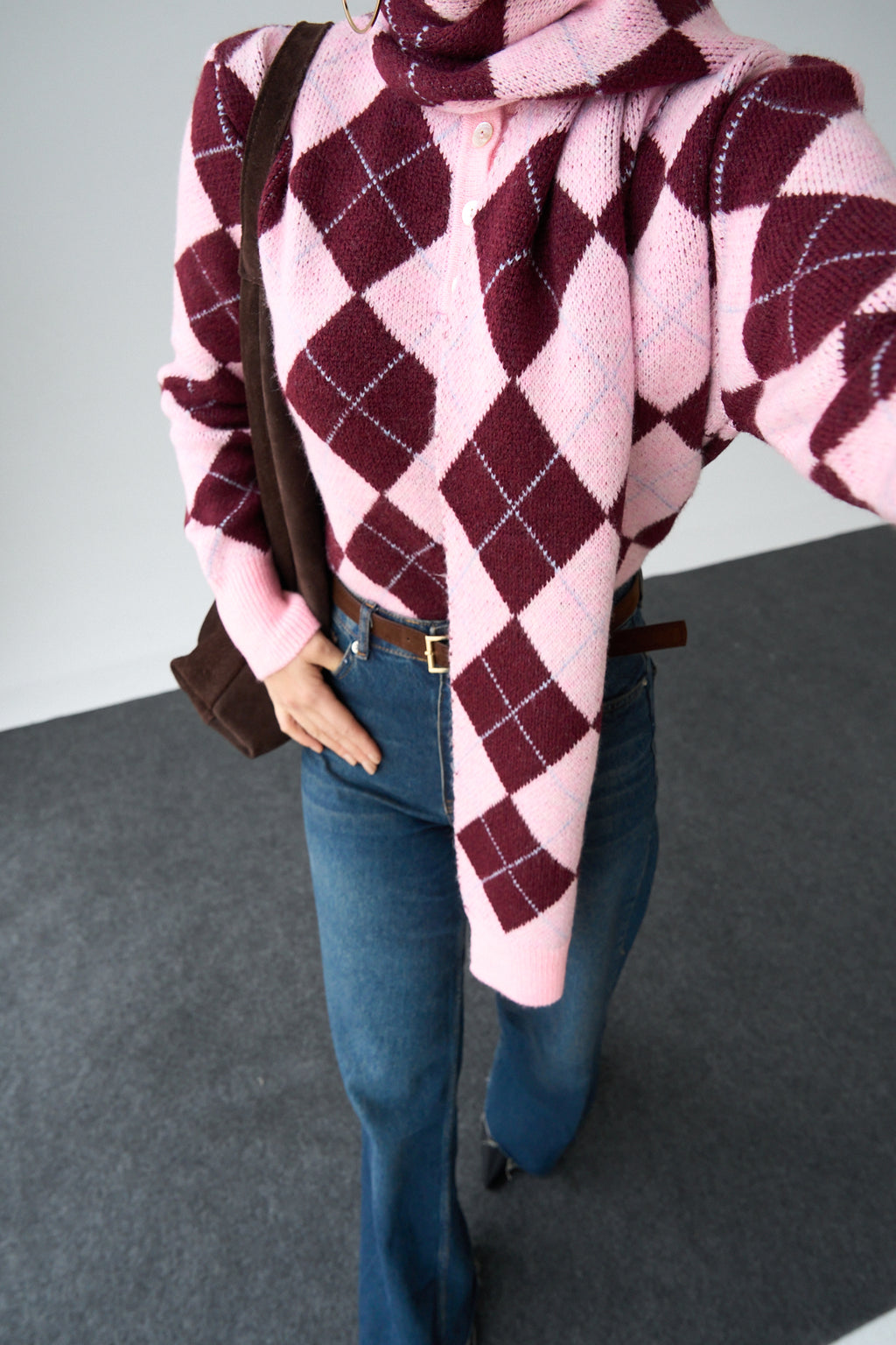 Kadın Baklava Desenli Atkı Detaylı Kazak