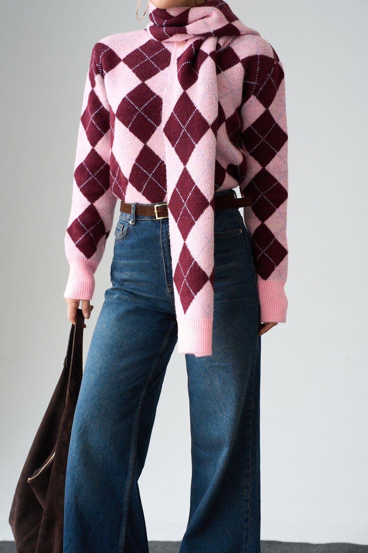 Kadın Baklava Desenli Atkı Detaylı Kazak