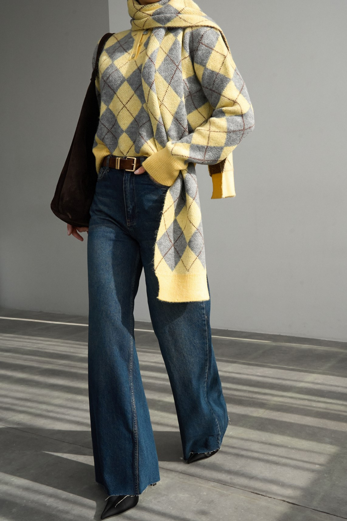 Kadın Baklava Desenli Atkı Detaylı Kazak