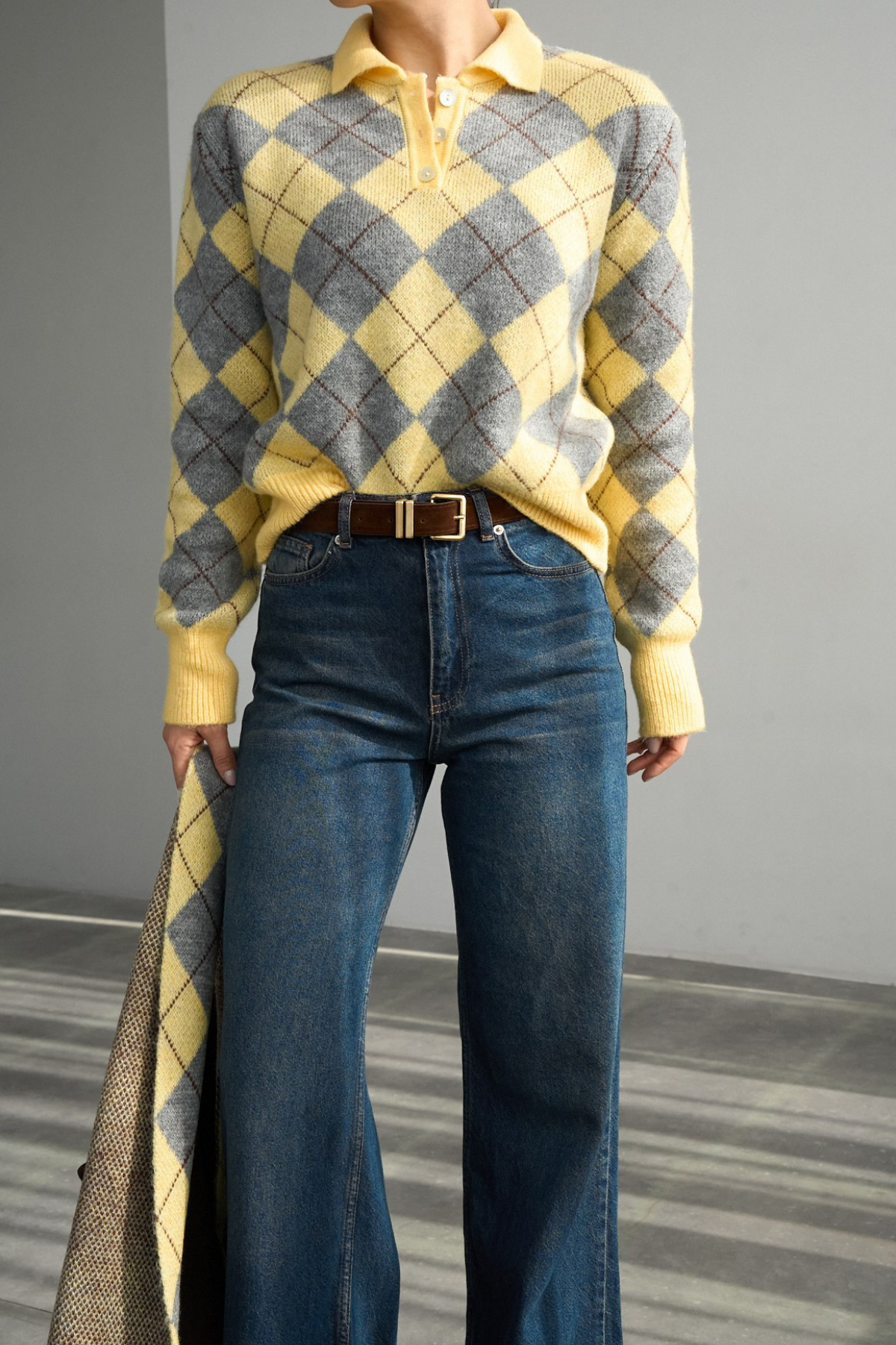 Kadın Baklava Desenli Atkı Detaylı Kazak