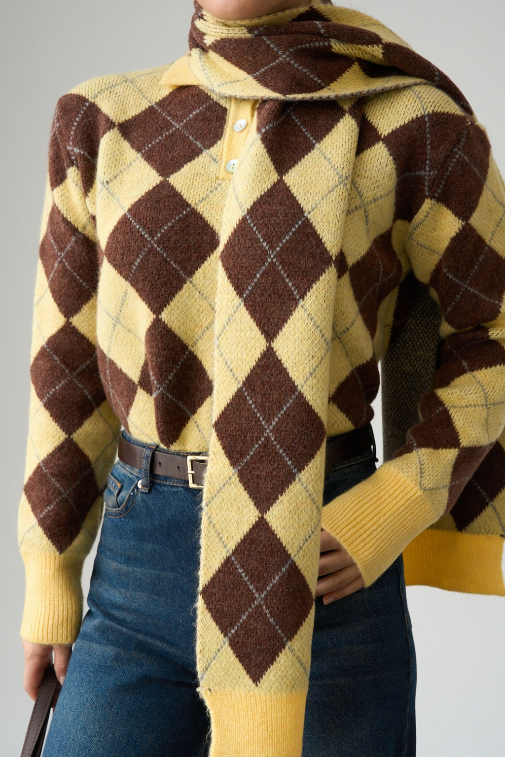 Kadın Baklava Desenli Atkı Detaylı Kazak