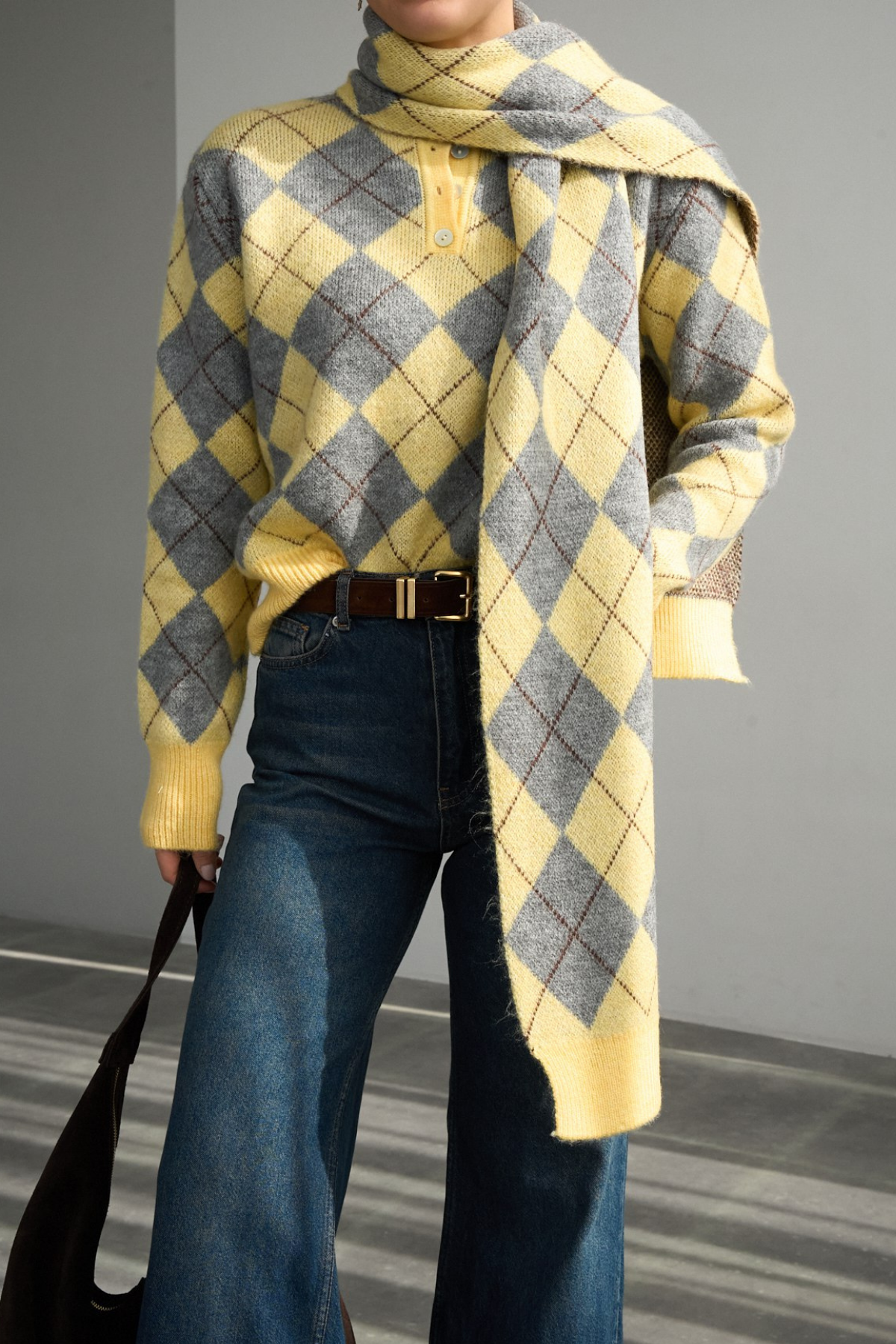 Kadın Baklava Desenli Atkı Detaylı Kazak