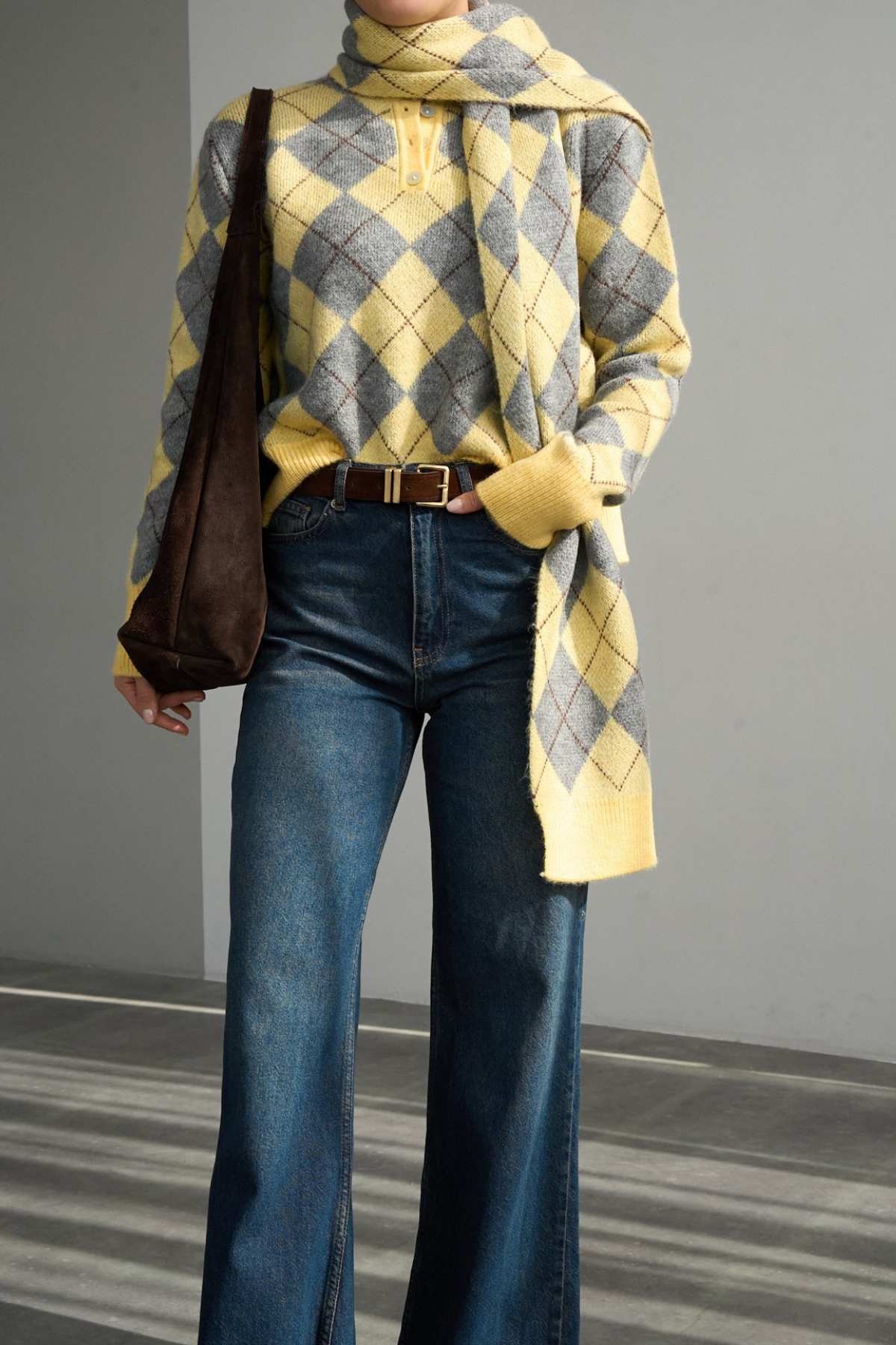 Kadın Baklava Desenli Atkı Detaylı Kazak