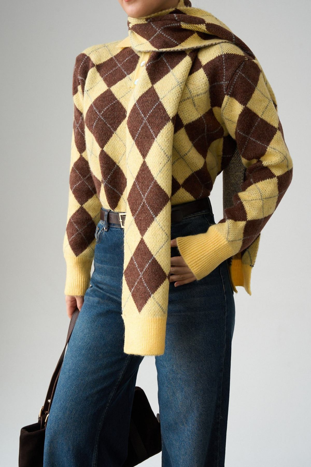 Kadın Baklava Desenli Atkı Detaylı Kazak