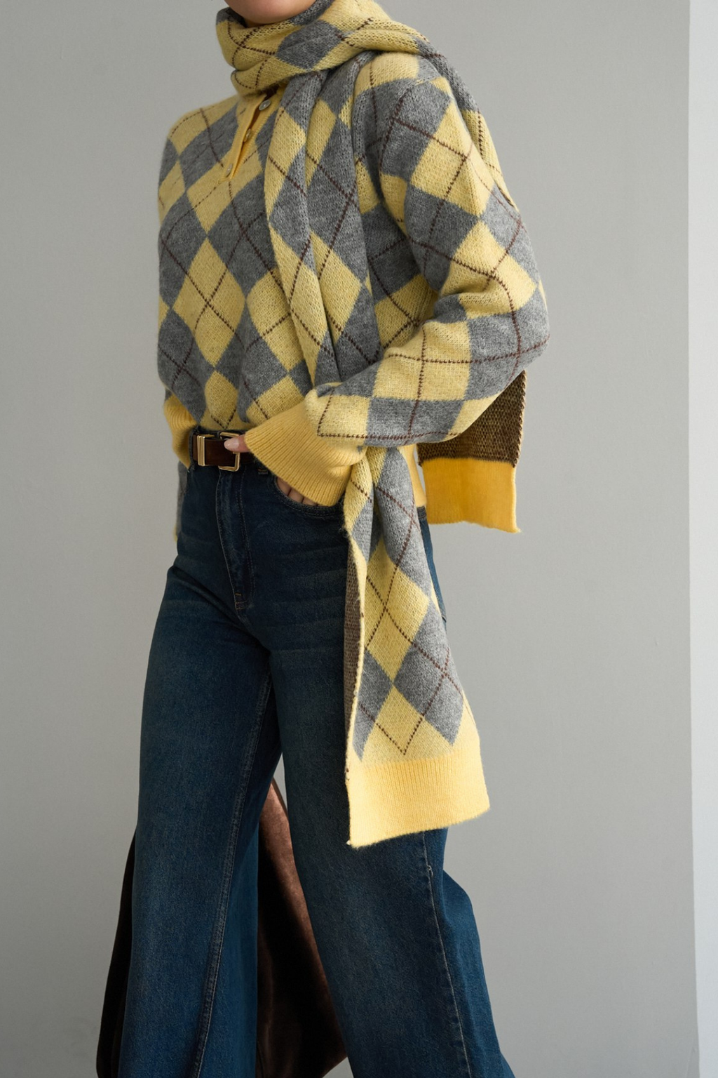 Kadın Baklava Desenli Atkı Detaylı Kazak