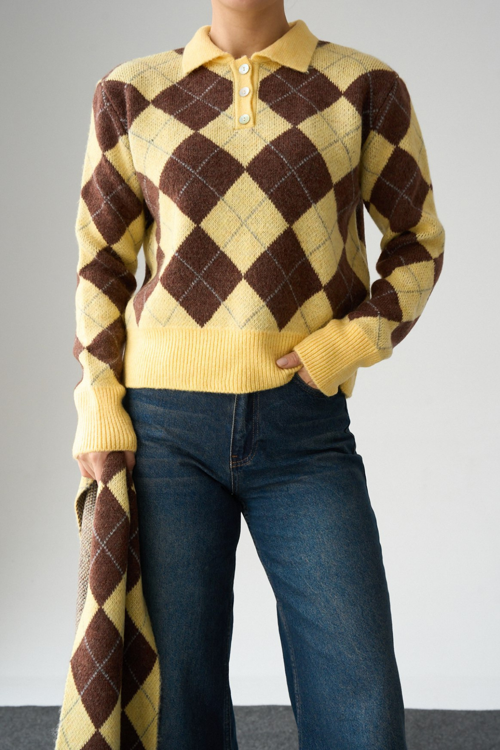 Kadın Baklava Desenli Atkı Detaylı Kazak