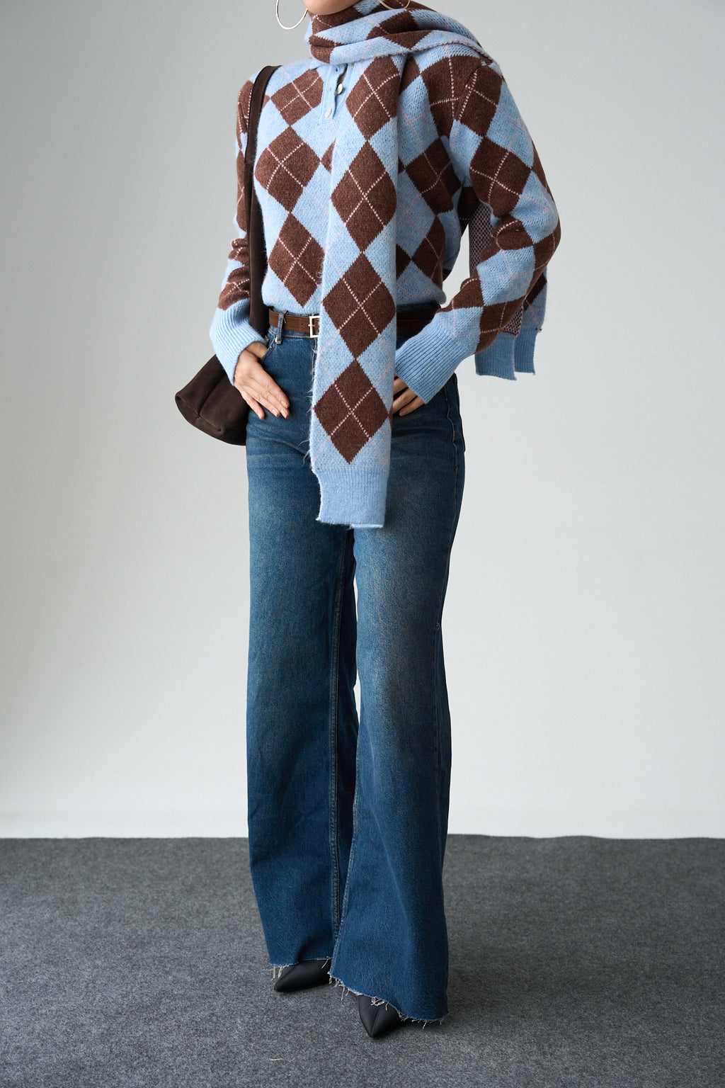 Kadın Baklava Desenli Atkı Detaylı Kazak