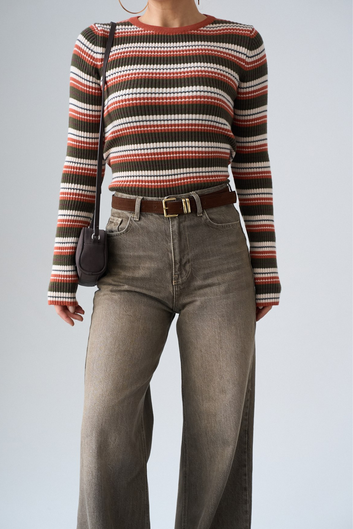 Kadın Fuşya Bisiklet Yaka Renkli Çizgili Kazak