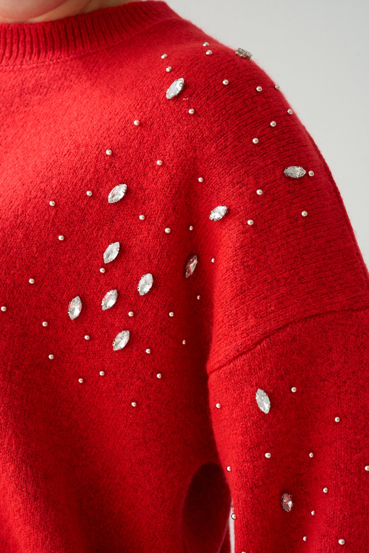 Kadın Bisiklet Yaka Taş Nakış İşlemeli Kazak