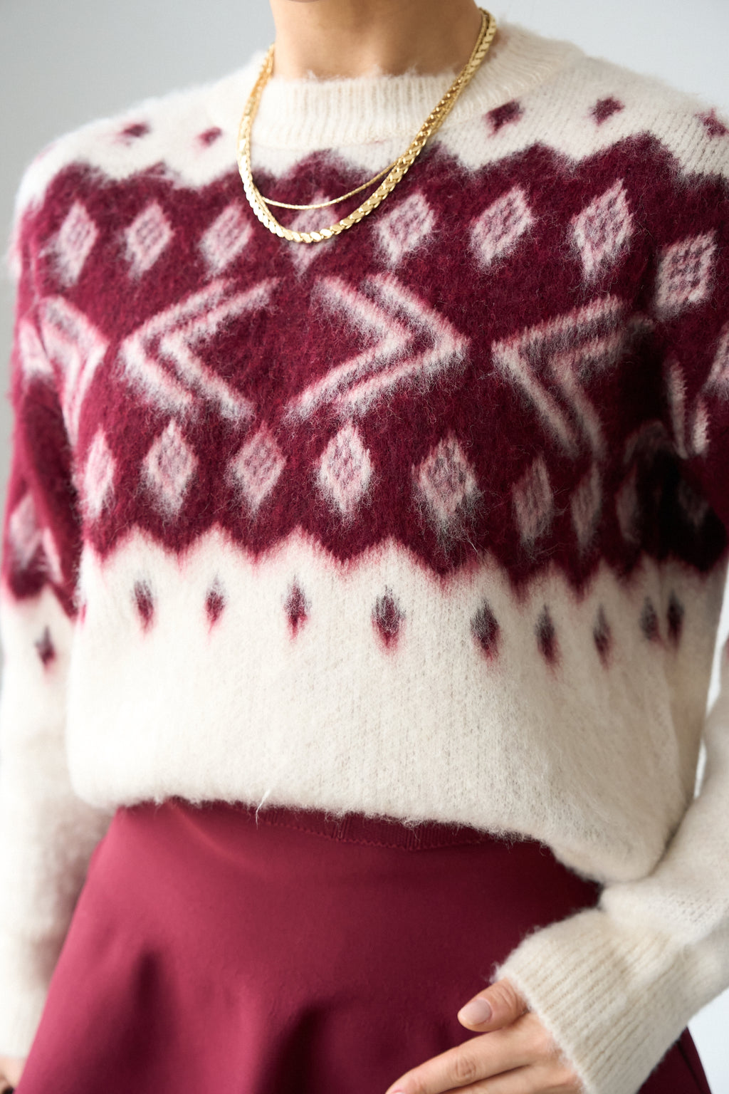 Kadın Bisiklet Yaka Desenli Şardonlu Triko Kazak