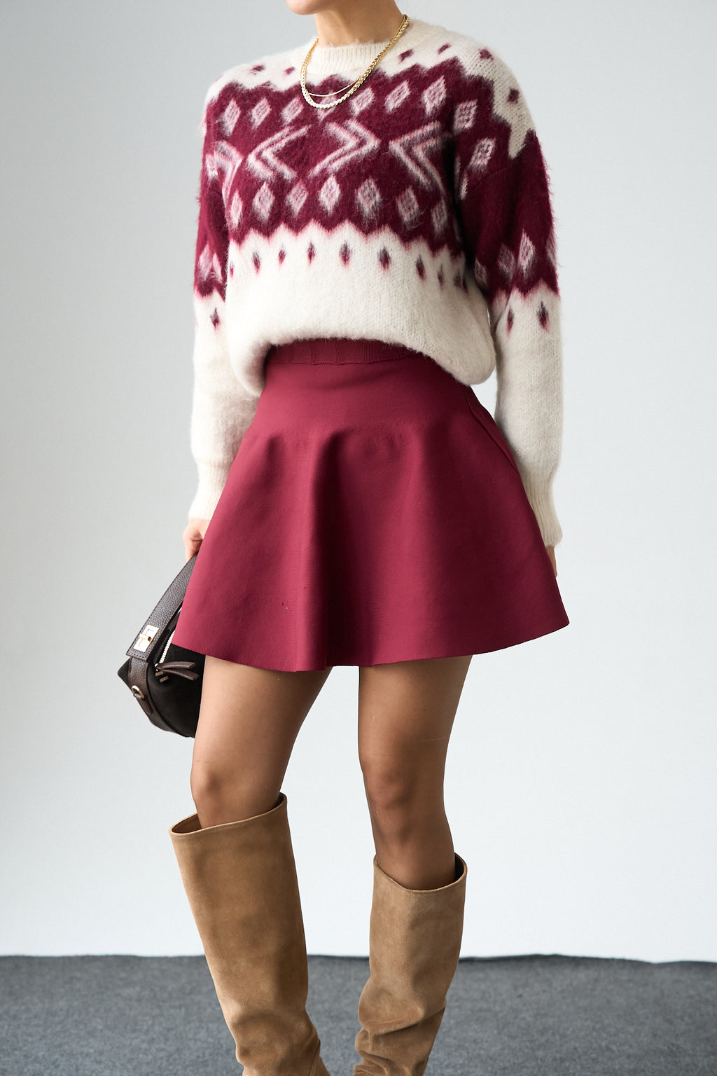 Kadın Bisiklet Yaka Desenli Şardonlu Triko Kazak