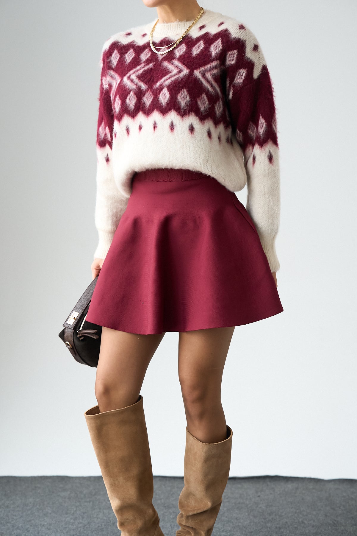 Kadın Bisiklet Yaka Desenli Şardonlu Triko Kazak