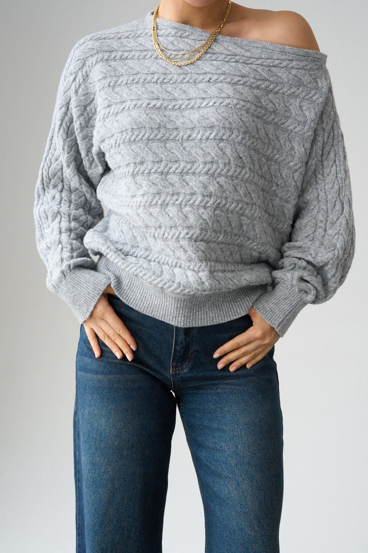 Kadın Asimetrik Yaka Örgü Kazak