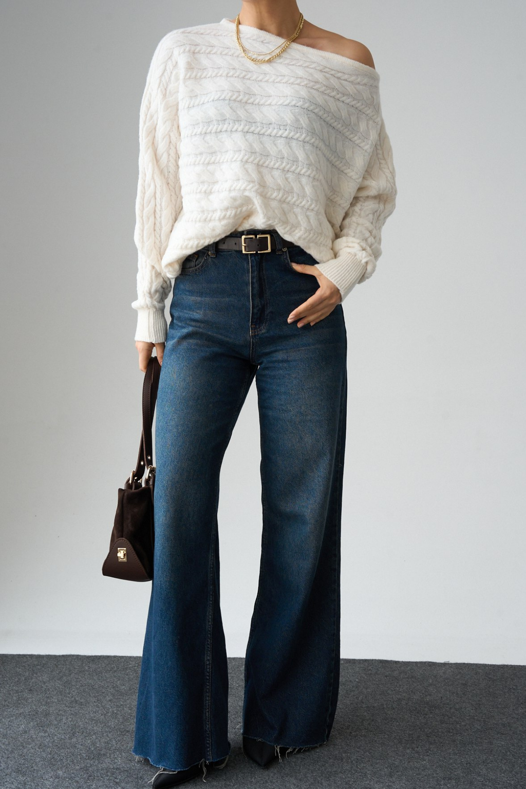 Kadın Asimetrik Yaka Örgü Kazak