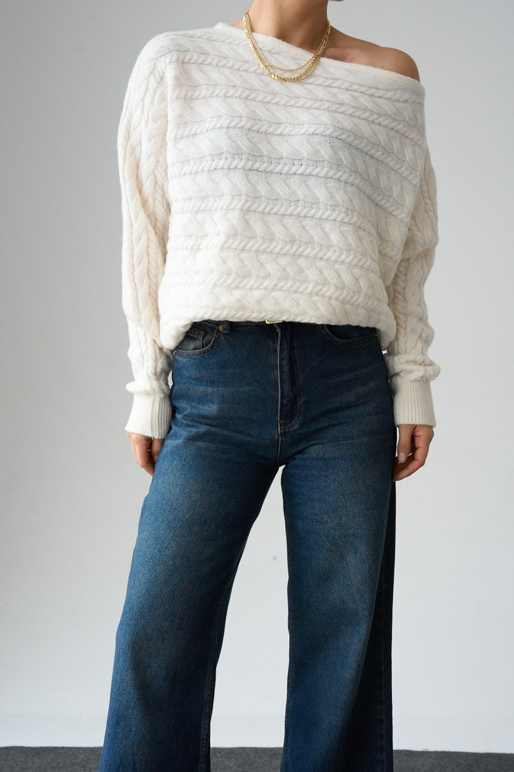 Kadın Asimetrik Yaka Örgü Kazak