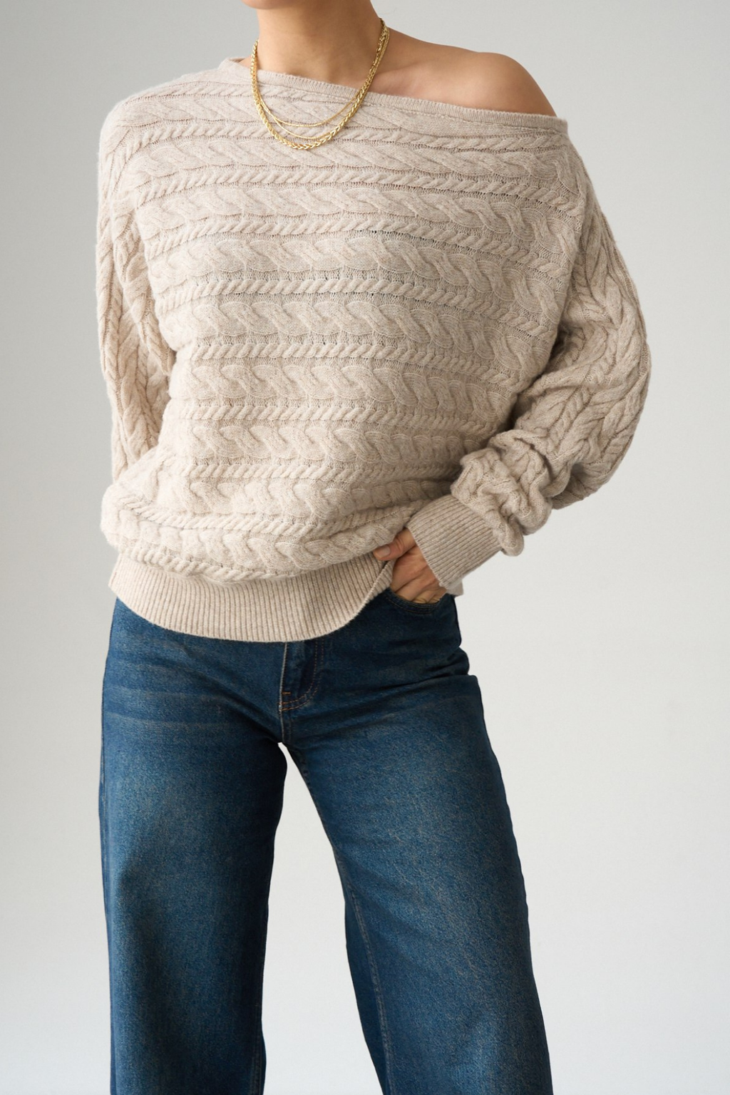 Kadın Asimetrik Yaka Örgü Kazak