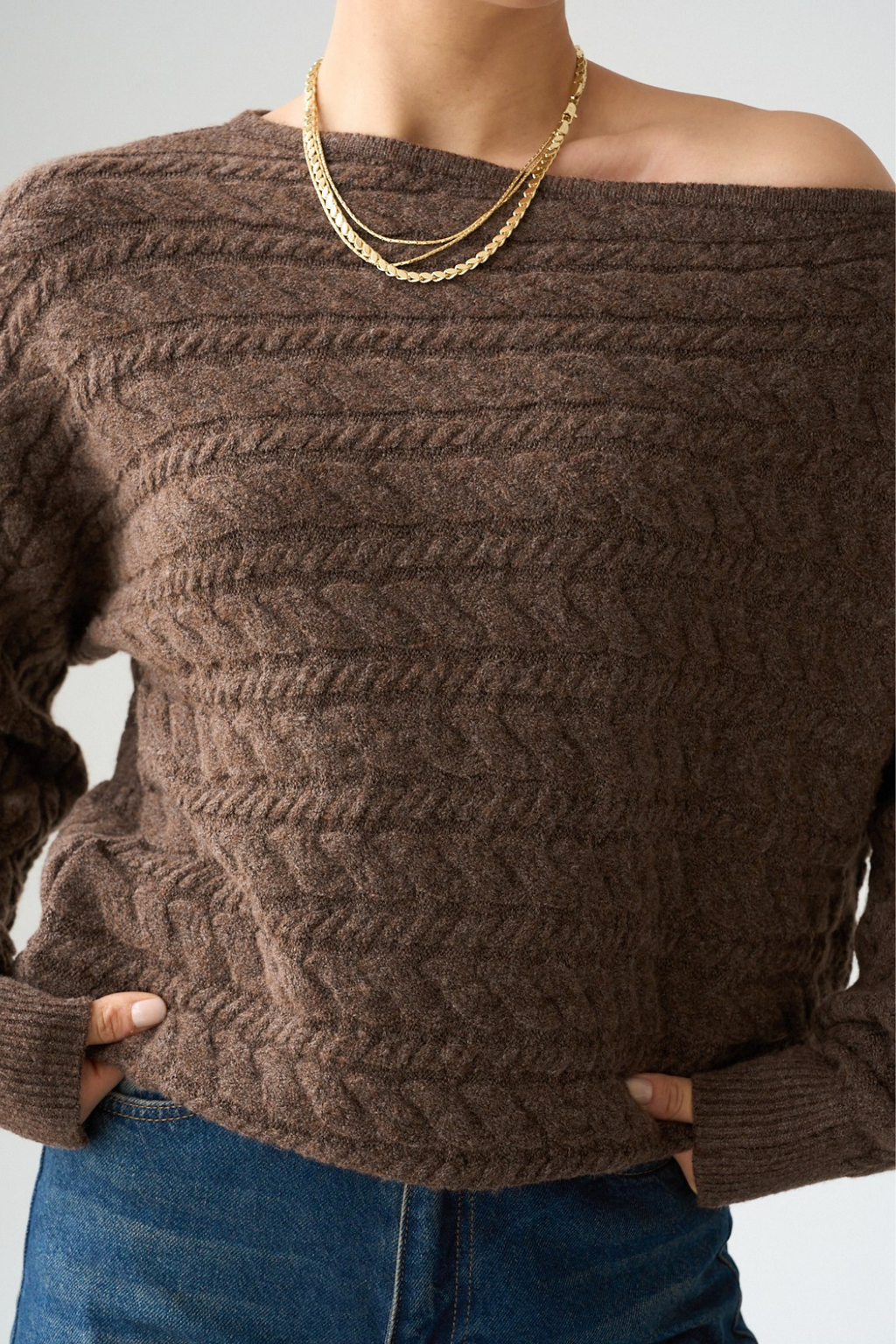 Kadın Asimetrik Yaka Örgü Kazak