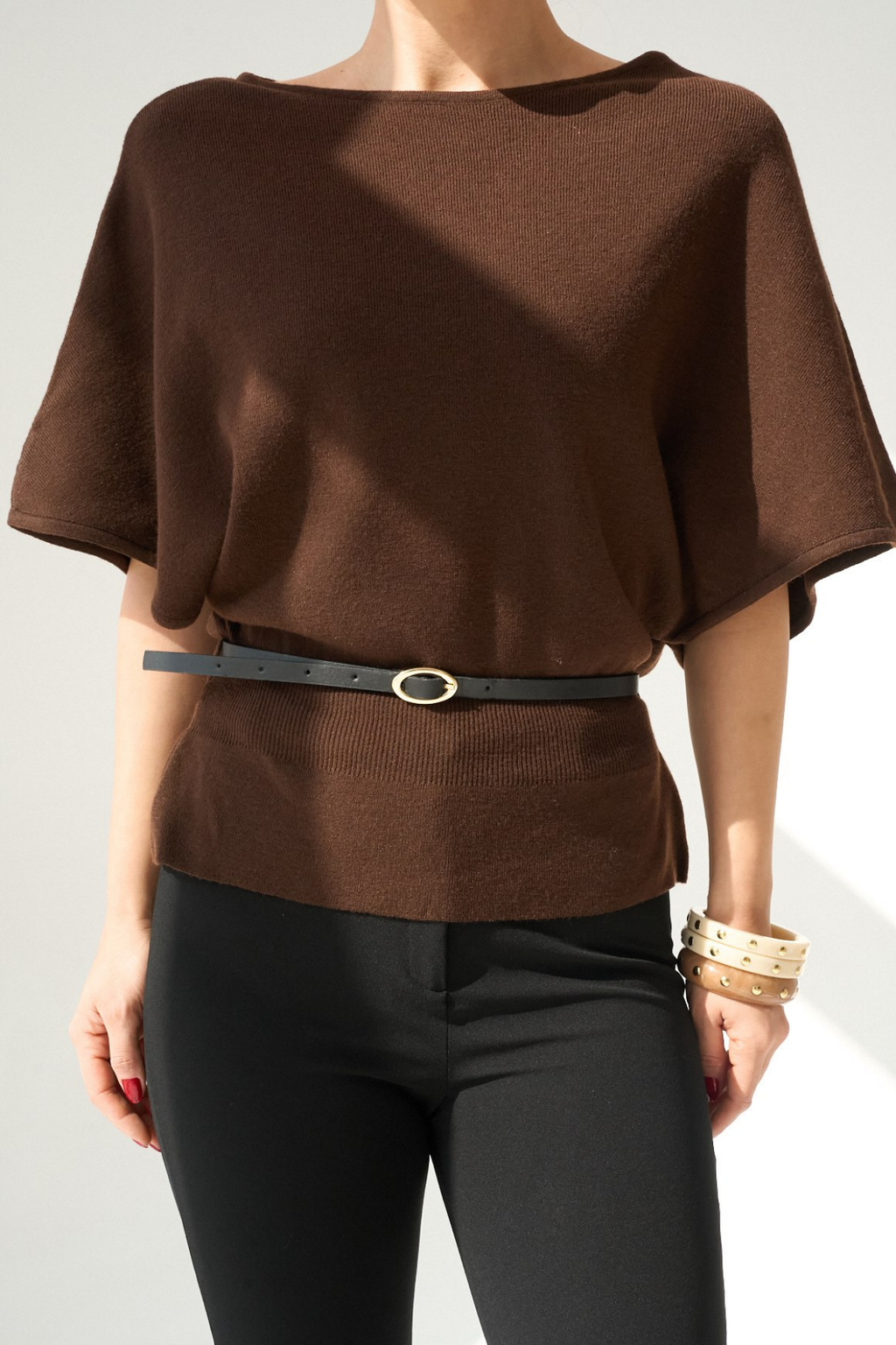 Kadın Kayık Yaka Kemer Detaylı Bluz