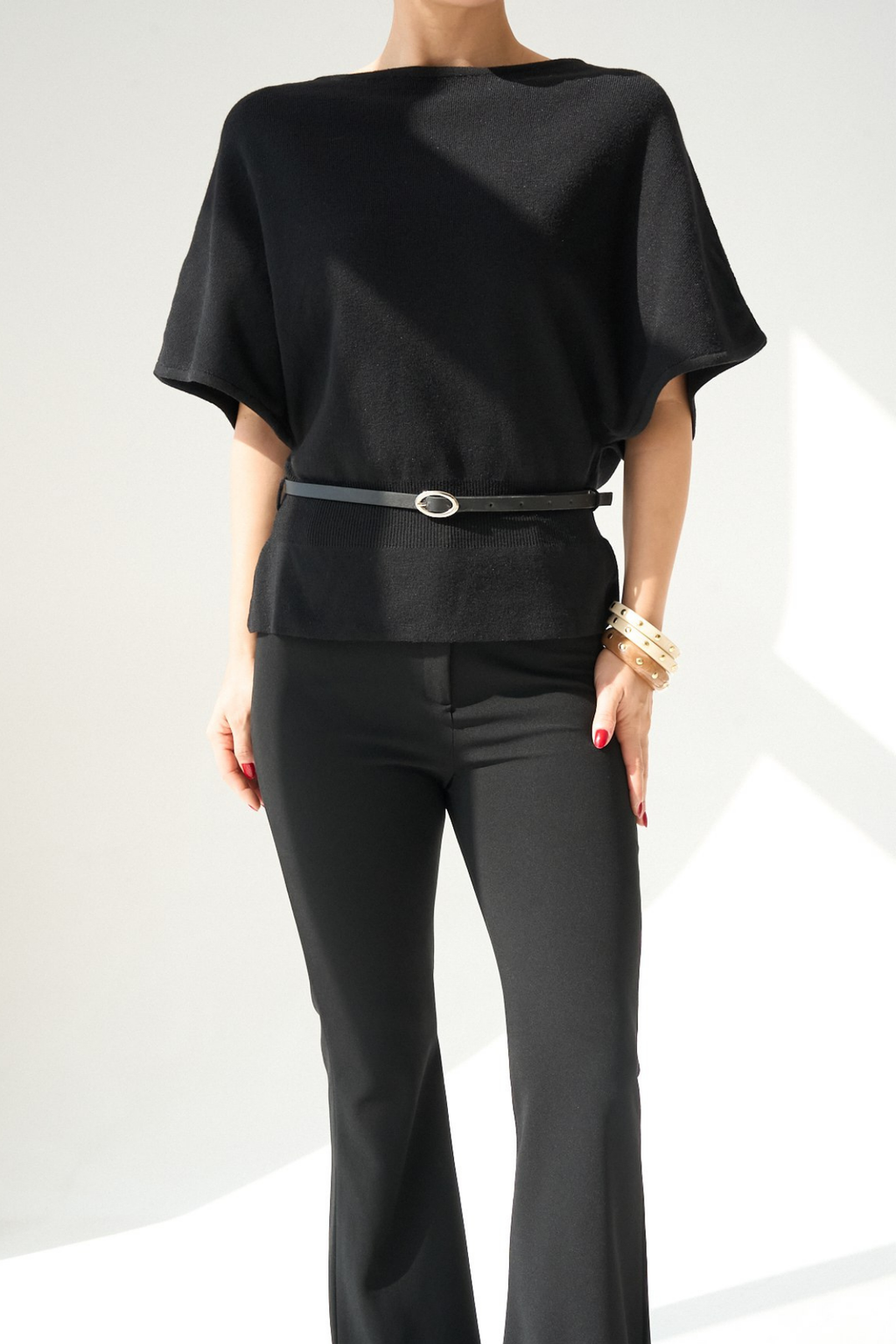 Kadın Kayık Yaka Kemer Detaylı Bluz