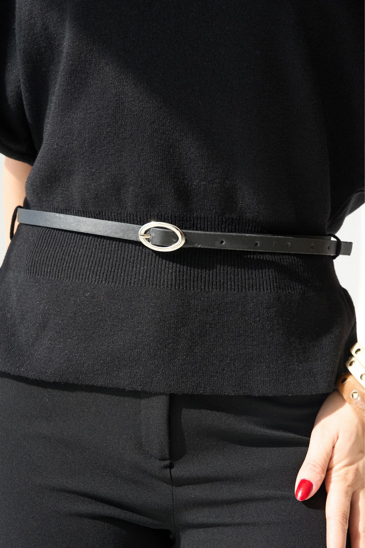 Kadın Kayık Yaka Kemer Detaylı Bluz