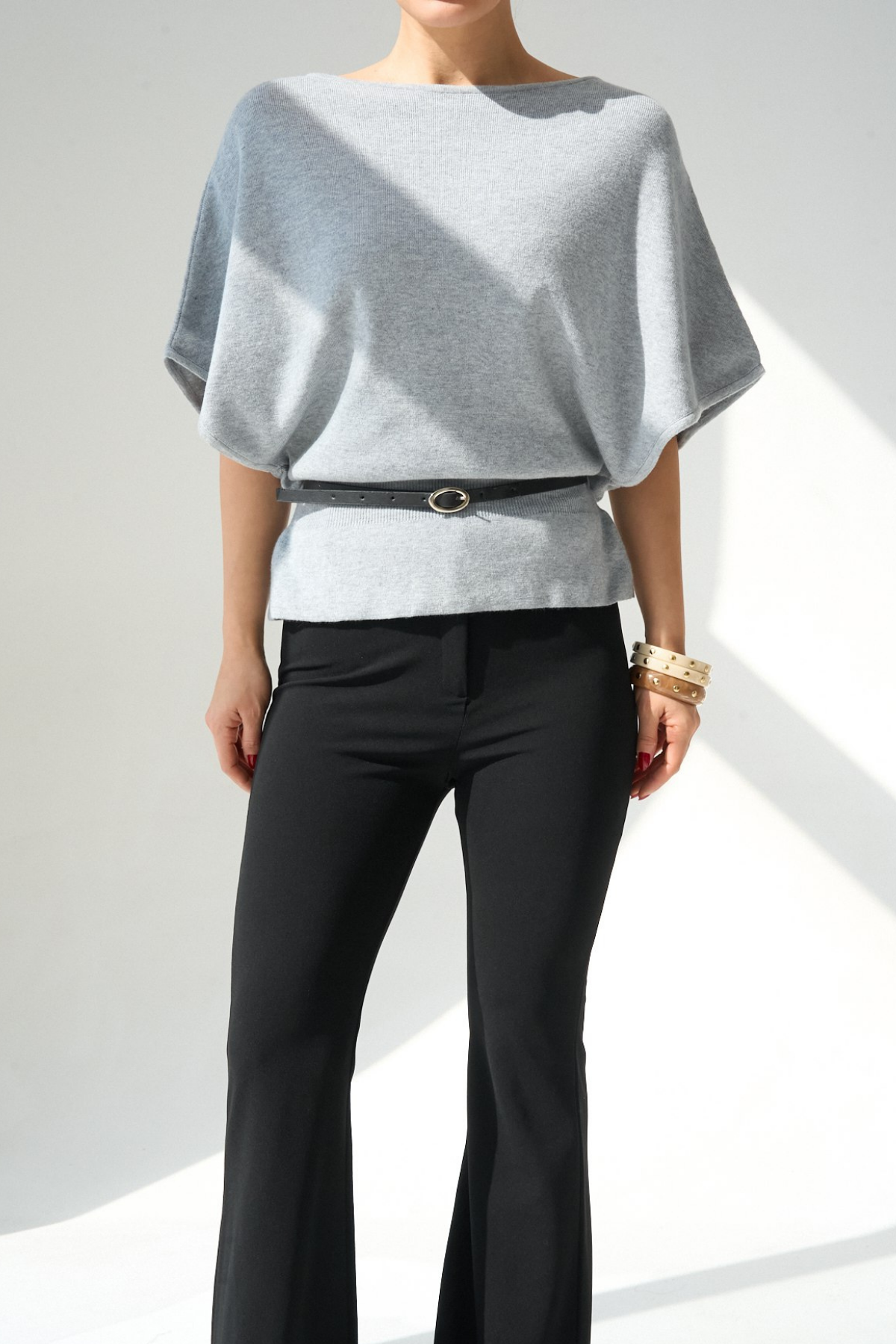 Kadın Kayık Yaka Kemer Detaylı Bluz