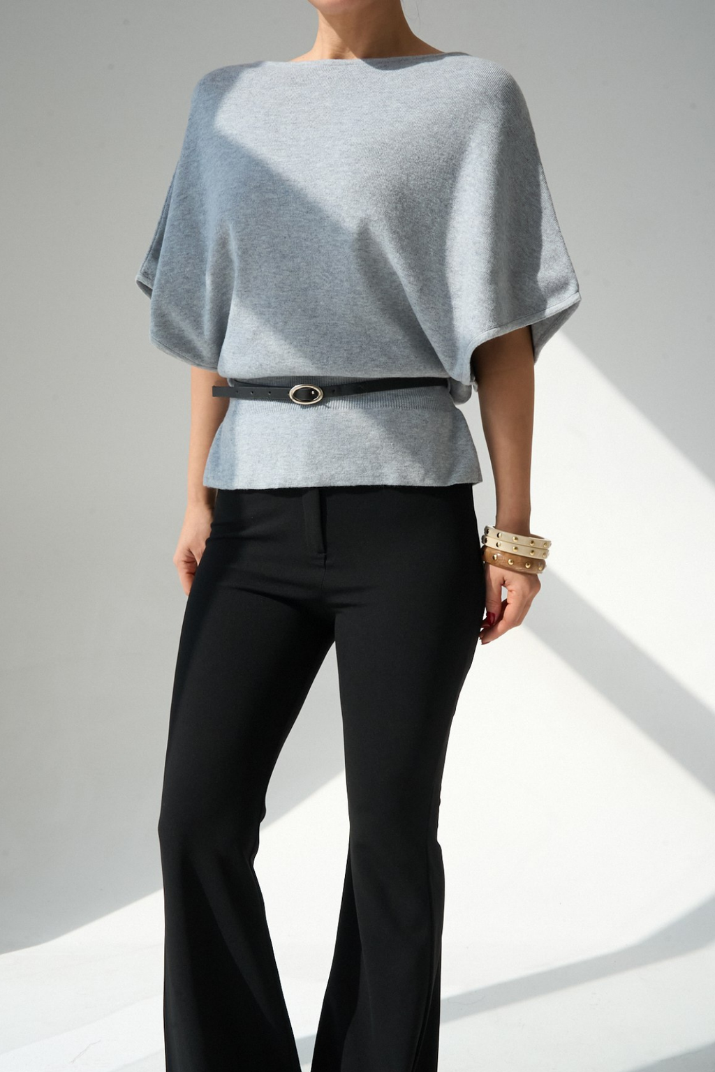 Kadın Kayık Yaka Kemer Detaylı Bluz