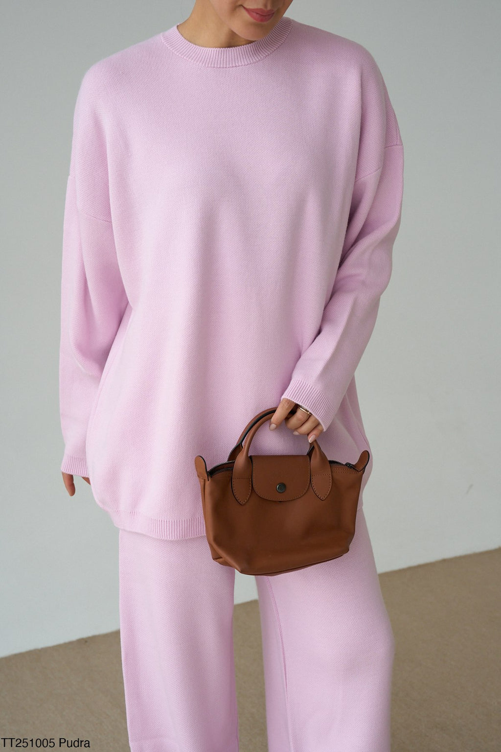 Kadın Bisiklet Yaka Kazak Geniş Kesim Pantolon Triko Takım