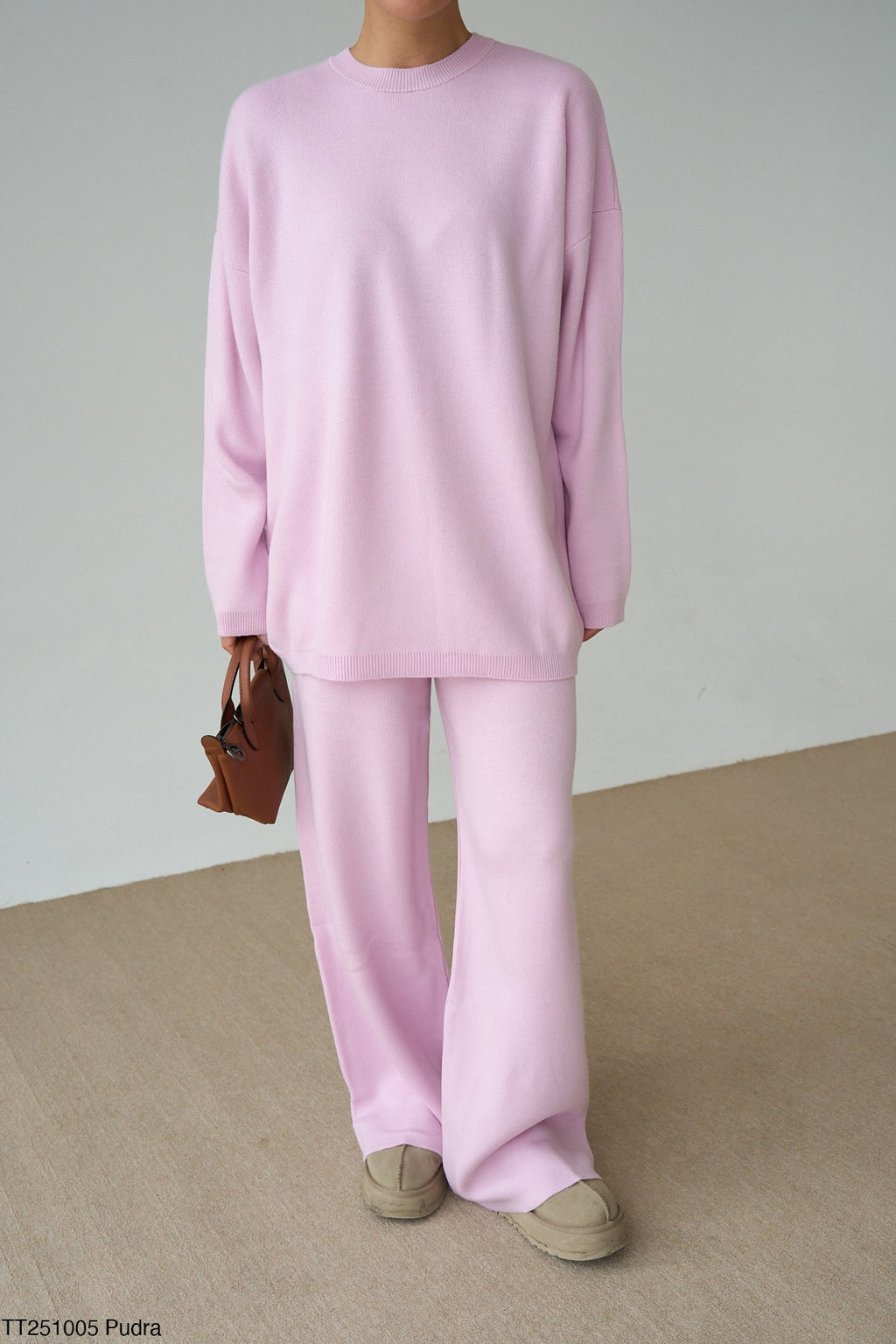 Kadın Bisiklet Yaka Kazak Geniş Kesim Pantolon Triko Takım