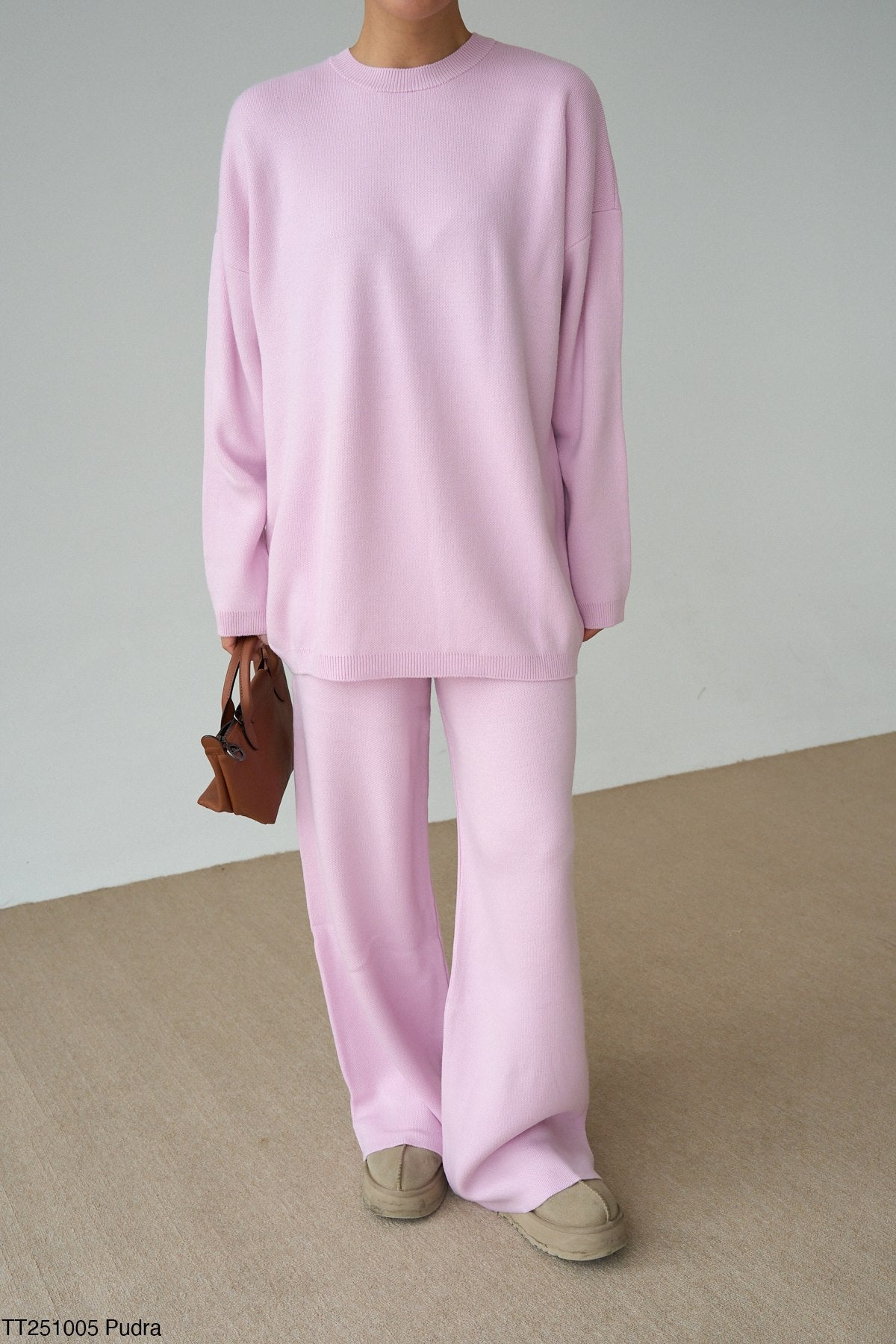 Kadın Bisiklet Yaka Kazak Geniş Kesim Pantolon Triko Takım