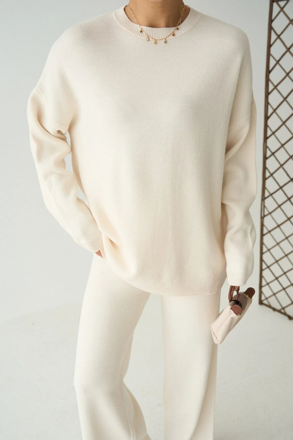 Kadın Bisiklet Yaka Kazak Geniş Kesim Pantolon Triko Takım